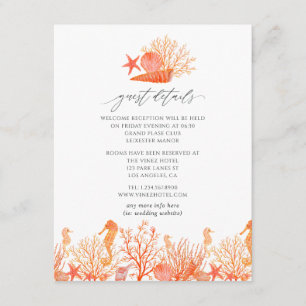 Living Coral Beach Wedding Guest Details Enclosure Card