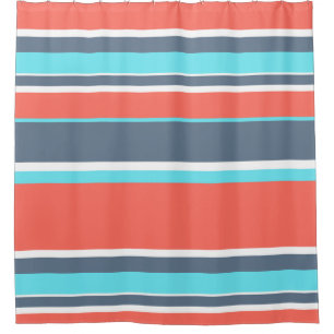 Living coral, blue and grey stripes