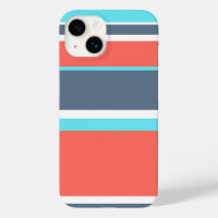 Living coral, blue and grey stripes 