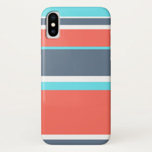 Living coral, blue and grey stripes Case-Mate iPhone case