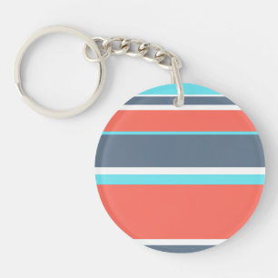 Living coral, blue and grey stripes keychain
