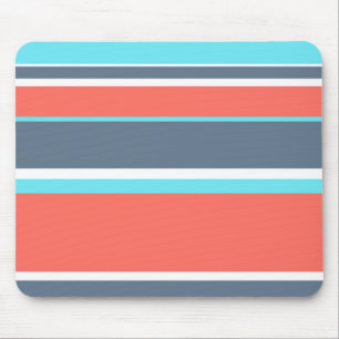 Living coral, blue and grey stripes mouse pad
