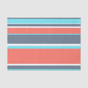 Living coral, blue and grey stripes tissue paper