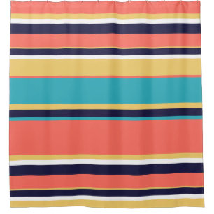 Living coral, blue and yellow stripes