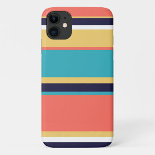 Living coral, blue and yellow stripes iPhone 11 case