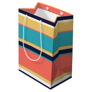 Living coral, blue and yellow stripes medium gift bag