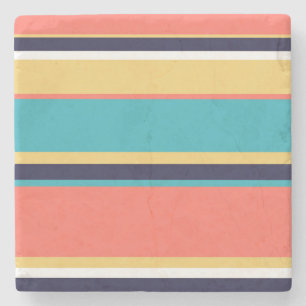 Living coral, blue and yellow stripes stone coaster