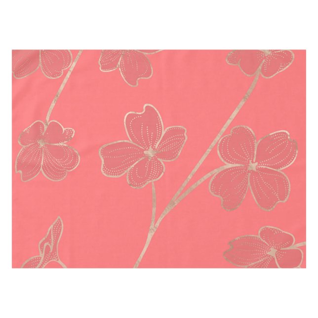 Living Coral  - Colour of the year - Floral Tablecloth (Front (Horizontal))