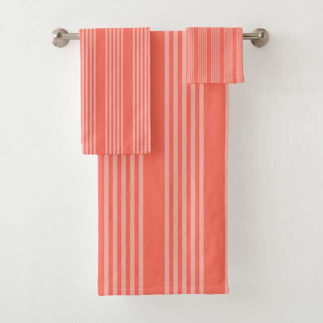 Living coral five stripes pattern bath towel set (Insitu)