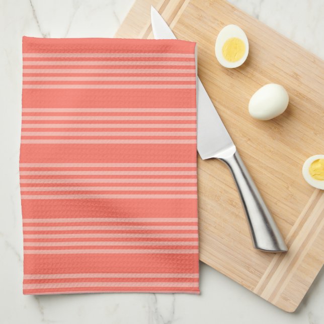 Living coral five stripes pattern kitchen towel (Quarter Fold)