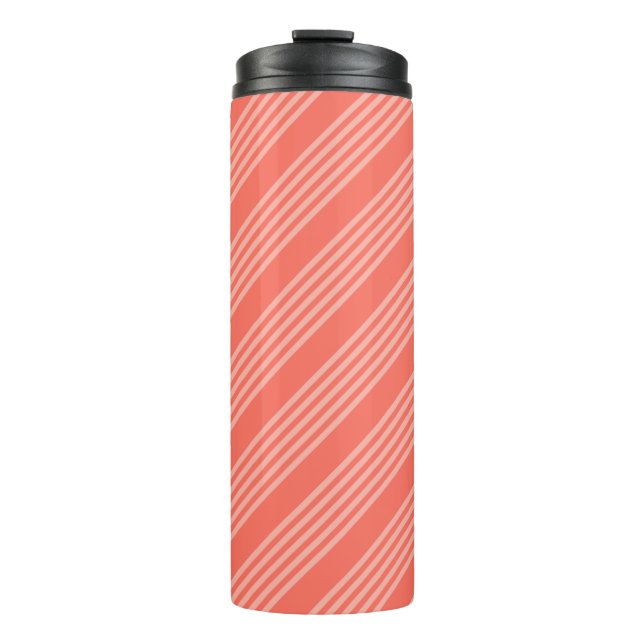 Living coral five stripes pattern thermal tumbler (Front)