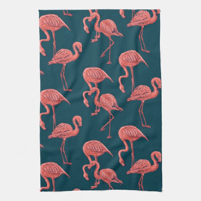 Living coral flamingo pattern kitchen towel (Vertical)