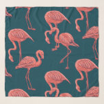 Living coral flamingo pattern scarf<br><div class="desc">Vector pattern with hand drawn flamingos in living coral colour on dark blue background.</div>