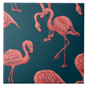 Living coral flamingo pattern tile
