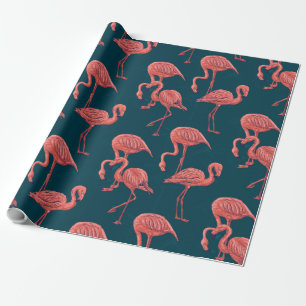 Living coral flamingo pattern wrapping paper