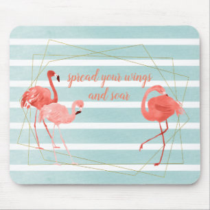 Living Coral Flamingo Watercolor Gold Geometric Mouse Pad