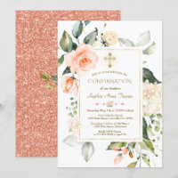 Living Coral Floral Frame Glitter Baptism