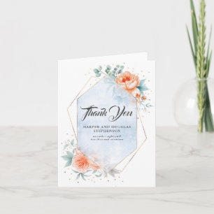 Living Coral Floral Modern Wedding Thank You Card