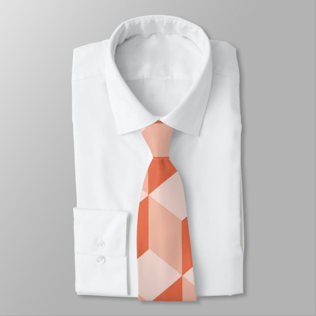 Living Coral Isometric Cube Pattern Tie (Tied)