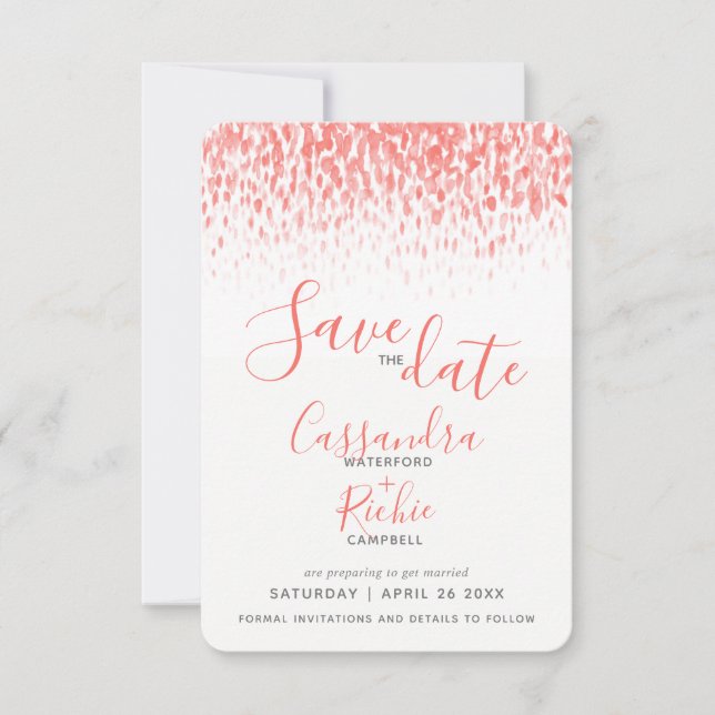 living coral modern art save the date cards (Front)