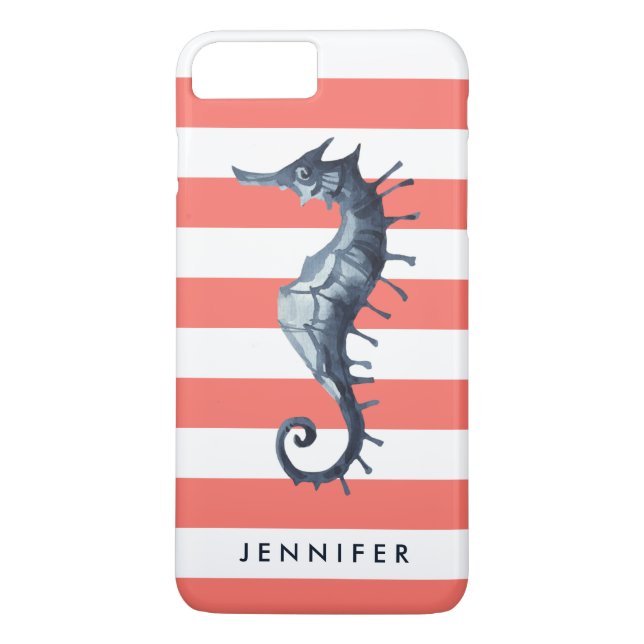 Living coral  Nautical Seahorse  monogram Case-Mate iPhone Case (Back)