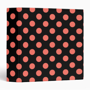 Living coral polka dots on black binder