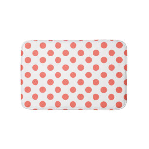 Living coral polka dots on white bath mat