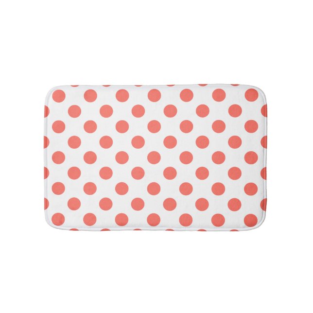 Living coral polka dots on white bath mat (Front)