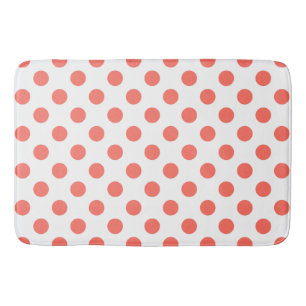 Living coral polka dots on white bath mat