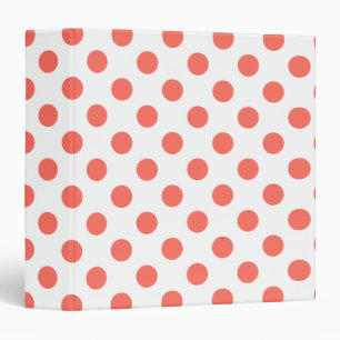 Living coral polka dots on white binder