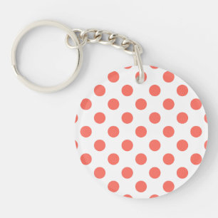 Living coral polka dots on white keychain