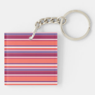 Living coral, red and violet stripes keychain