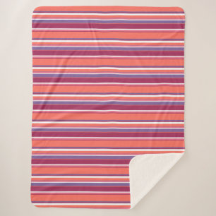Living coral, red and violet stripes sherpa blanket