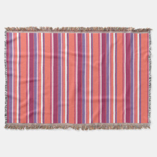 Living coral, red and violet stripes throw blanket