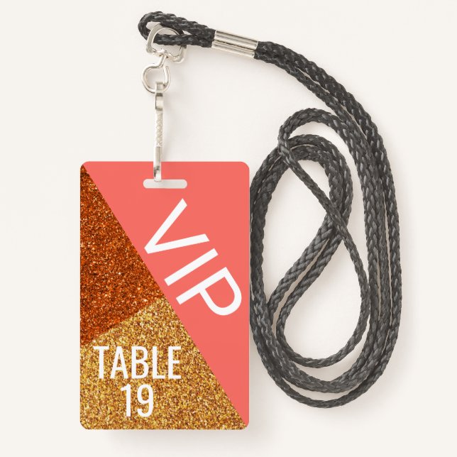 Living Coral Wedding VIP Creative Place Card Badge (Back with Lanyard)