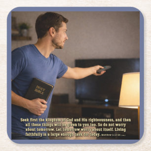 Living faithfully is enough square paper coaster