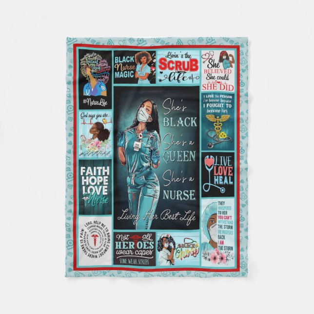 Living Her Best Life Black Queen Nurse Fleece Blanket (Front)