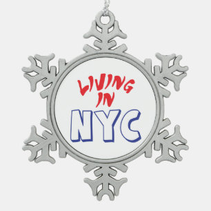 Living in NYC Snowflake Pewter Christmas Ornament