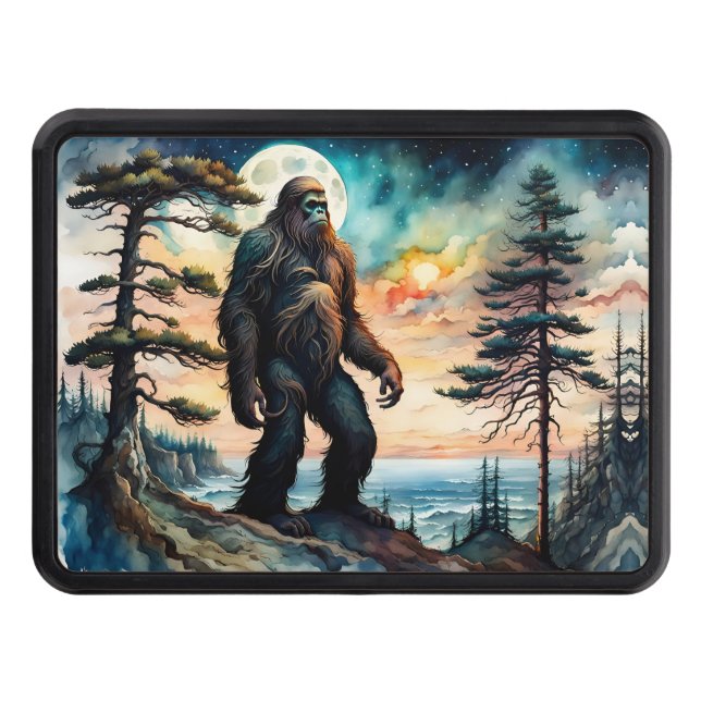 Living Large  Super sized Sasquatch on Mountain Trailer Hitch Cover (Front)