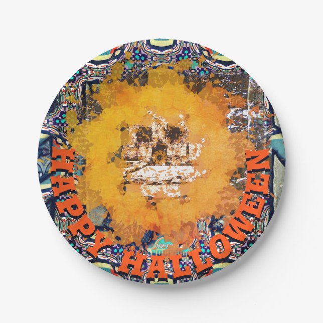 Living Metal Happy Halloween Scull Flame Paper Plate (Front)