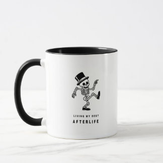living my best afterlife happy skeleton mug