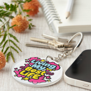Living my best life colorful pop art graphics keychain