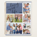 Living my Best Life Photo Collage 2025 Planner<br><div class="desc">Design your own Planner with 7 of your favourite photos and customize for any year! Living my best Life is lettered in elegant handwritten script in black with a blue and white background. The photo template is set up for you to add your pictures, which are displayed in landscape and...</div>
