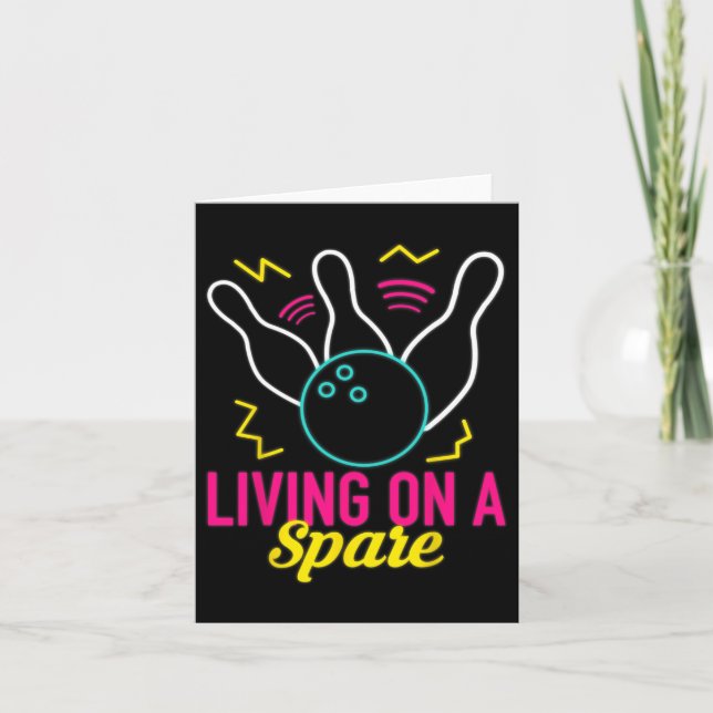 Living On A Spare Funny Bowling League Bowler Vint Card (Front)