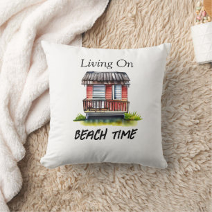 Living on Beach Time  Throw Pillow