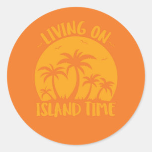 Living On Island Time Palm Trees And Sunset Classic Round Sticker