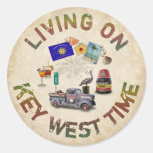 Living on Key West Time Classic Round Sticker