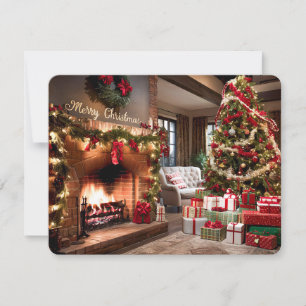 Living Room Christmas Fireplace #9 Holiday Card