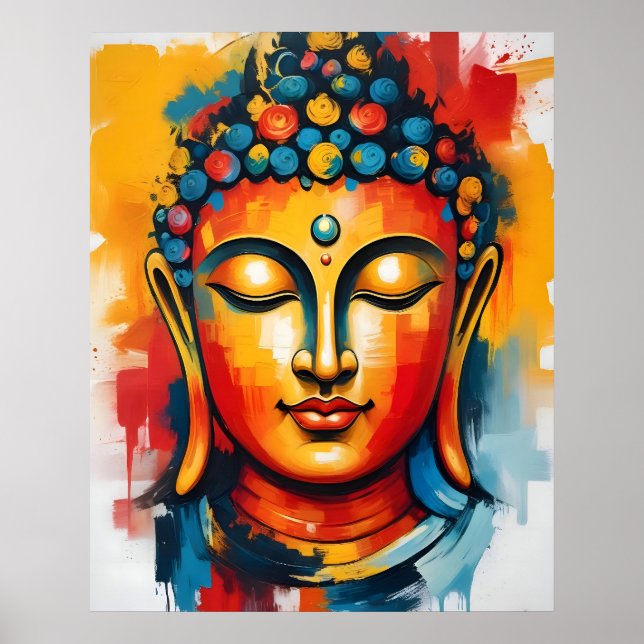 Living Room Colourful Abstract Buddha Wall Art (Front)