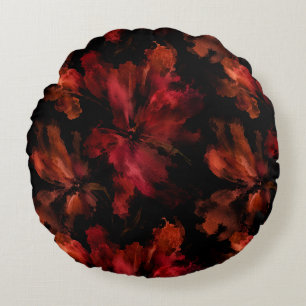Living Room Dark Floral Blossom Illustration Round Pillow